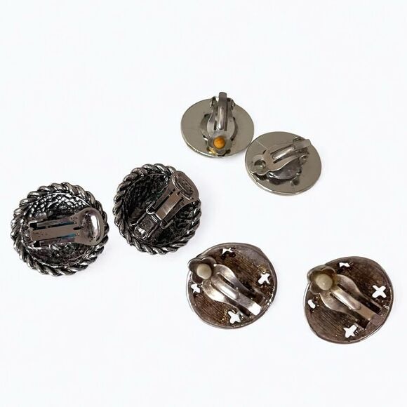 Vintage Silver Cabochon Western Clip Earrings Lot - Picture 4 of 4